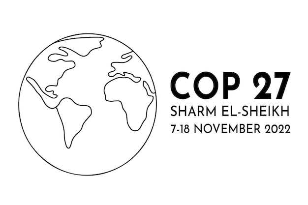 COP 27 em Sharm El Sheikh vector design de banner com ícone de contorno do planeta Mudança climática internacional