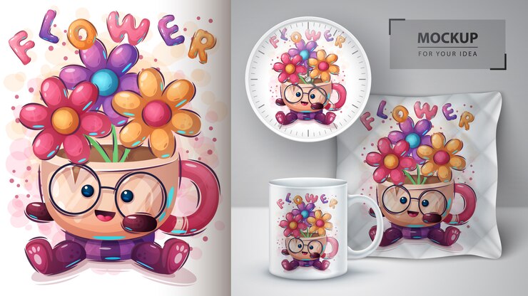 Vetor copa com poster de flores e merchandising