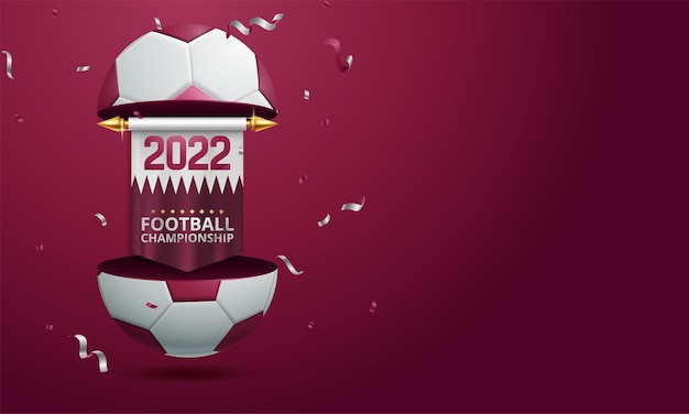 Vetor copa do mundo de futebol 2022 com bola de futebol 3d realista