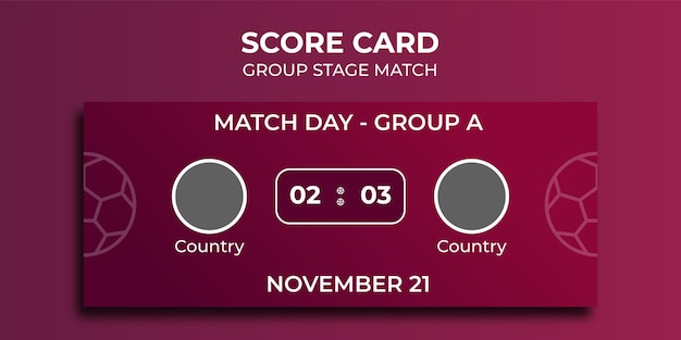 Vetor copa do mundo de futebol da fifa design de cartão de pontuação qatar 2022 para campeonato de futebol