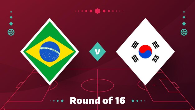 Copa do playoff da república da coreia do brasil rodada de 16 partida futebol 2022 2022 partida do campeonato mundial de futebol contra times introdução vetor de cartaz de competição de fundo esportivo