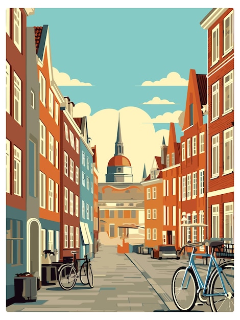 Copenhague dinamarca poster de viagem vintage souvenir cartão postal retrato pintura ilustração wpa