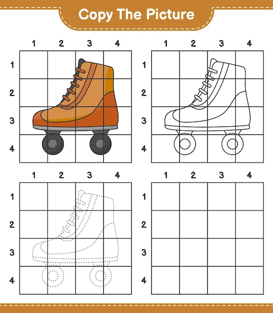 Copie a imagem copie a imagem de roller skate usando linhas de grade jogo educativo para crianças