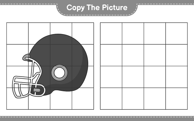 Copie a imagem copie a imagem do capacete de futebol usando linhas de grade jogo educativo para crianças