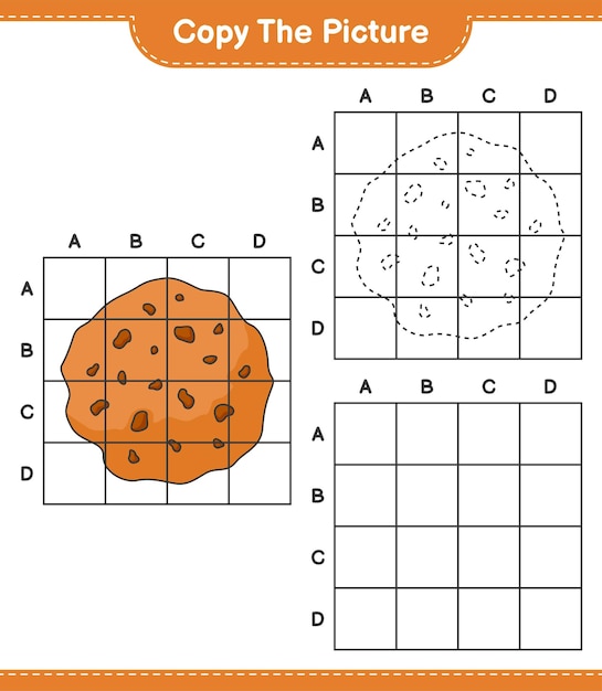 Copie a imagem, copie a imagem do cookie usando linhas de grade. jogo educativo para crianças, planilha para impressão, ilustração vetorial