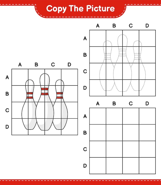 Copie a imagem copie a imagem do pino de boliche usando linhas de grade jogo educativo para crianças