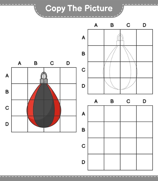 Copie a imagem copie a imagem do saco de pancadas usando linhas de grade jogo educativo para crianças