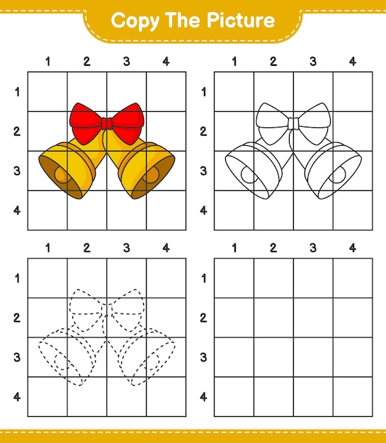 Copie a imagem, copie a imagem do sino de natal usando linhas de grade. jogo educativo para crianças, planilha para impressão, ilustração vetorial