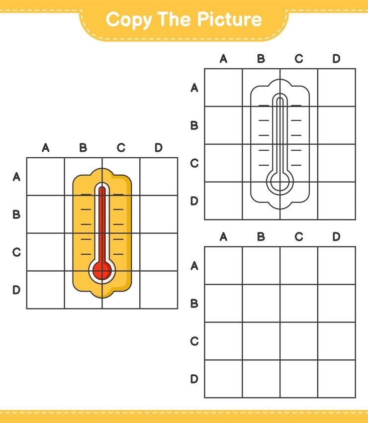 Vetor copie a imagem copie a imagem do termômetro usando linhas de grade ilustração em vetor de planilha para impressão de jogo educacional para crianças