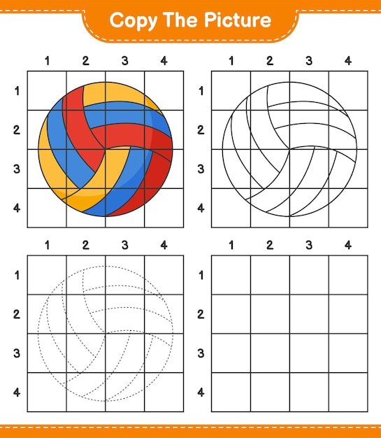 Copie a imagem copie a imagem do voleibol usando linhas de grade jogo educativo para crianças