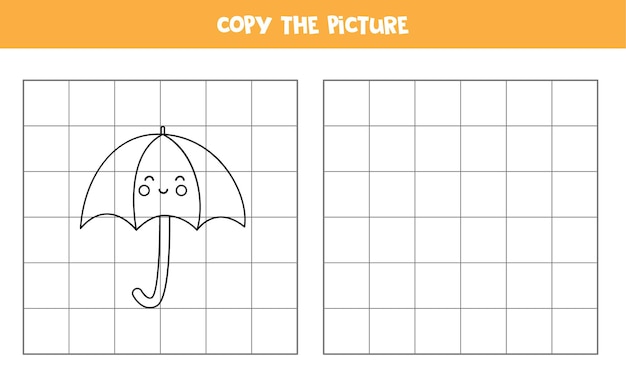 Copie a imagem de um guarda-chuva kawaii fofo. jogo educativo para crianças. prática de caligrafia.