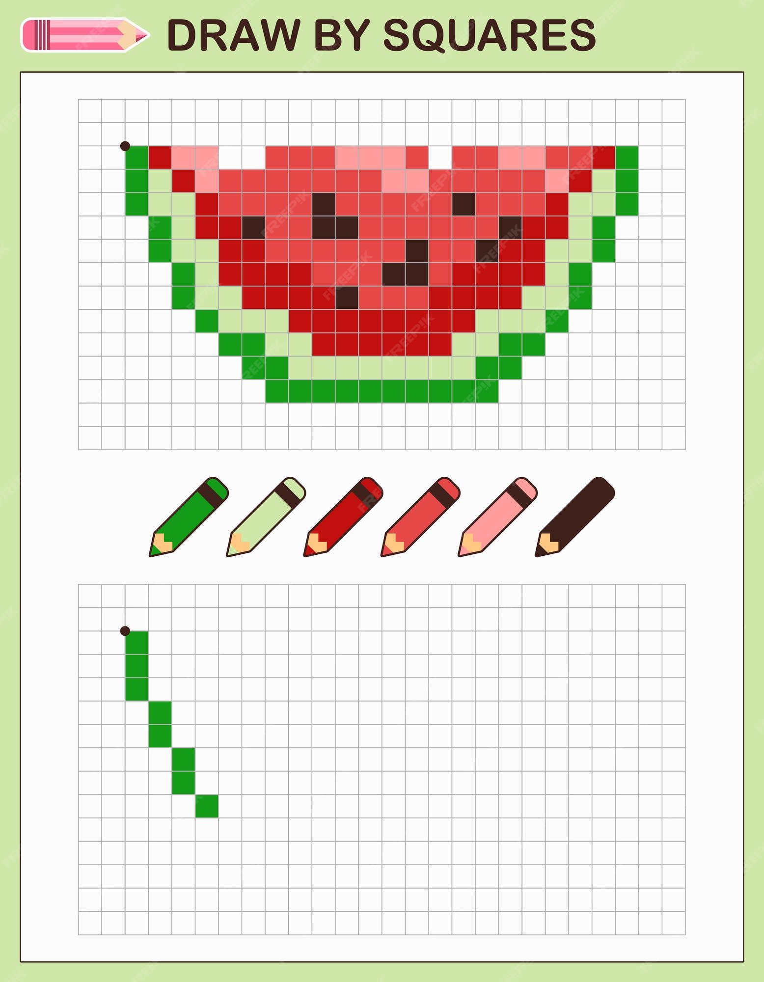 copie a imagem, desenhe por quadrados. jogo para crianças desenhar  sobremesas por células com paleta de cores. arte de pixel. desenho e  treinamento de habilidades lógicas. 14248382 Vetor no Vecteezy