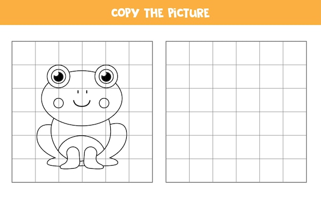 Copie a imagem do sapo bonito dos desenhos animados. jogo educativo para crianças. prática de caligrafia.