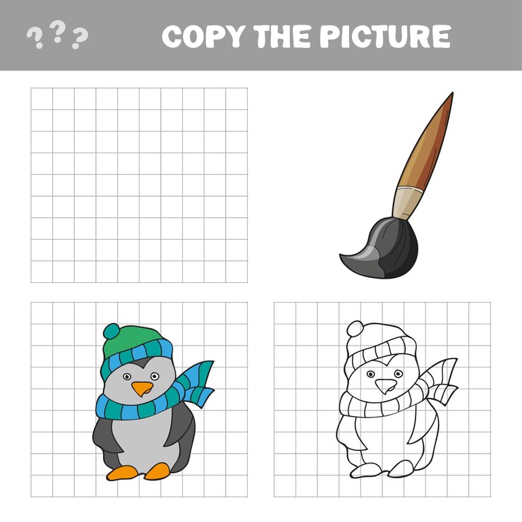 Vetor copie a imagem e o livro de colorir, jogo educacional para crianças - pinguim