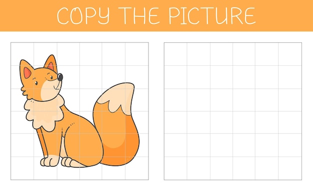 Copie a imagem é um jogo educativo para crianças com uma raposa Personagem de desenho animado bonito raposa