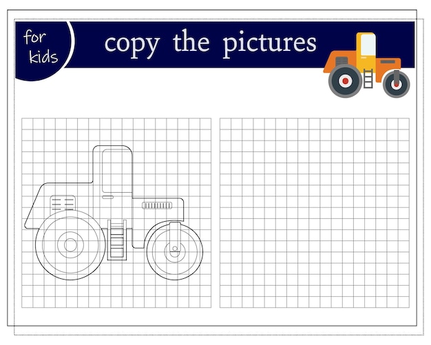 Copie a imagem um jogo educativo para crianças uma ilustração vetorial de pavimentadora de asfalto de carro de desenho animado