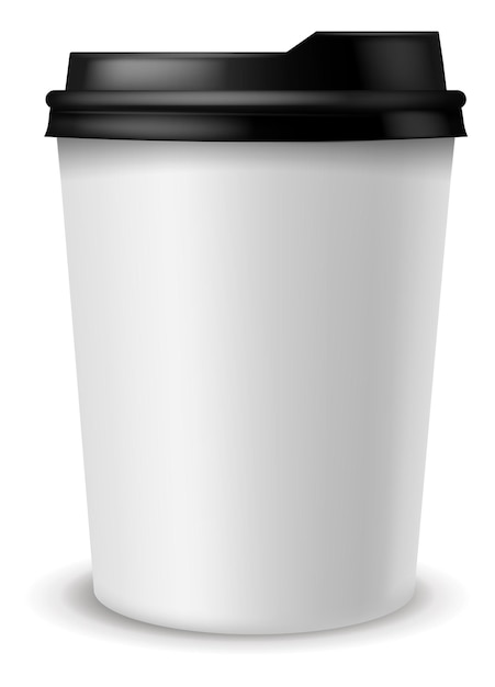 Copo de café de papel Recipiente de papelão para viagem para café com leite expresso e cappuccino tampa de plástico preto café ou restaurante bebidas matinais branco pacote em branco maquete 3d vetor elemento 3d