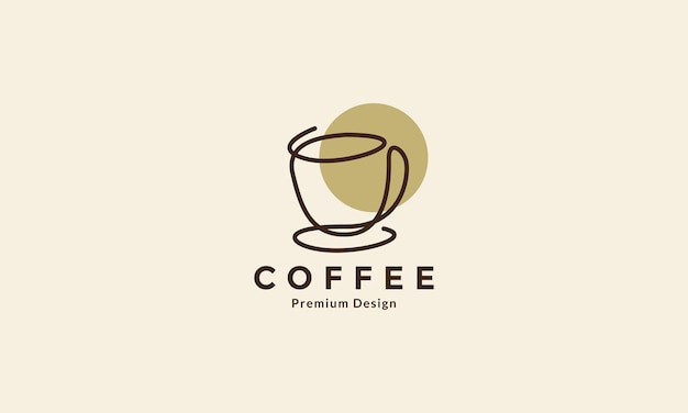 Copo de café linha arte design de logotipo vintage vetor ícone símbolo ilustração