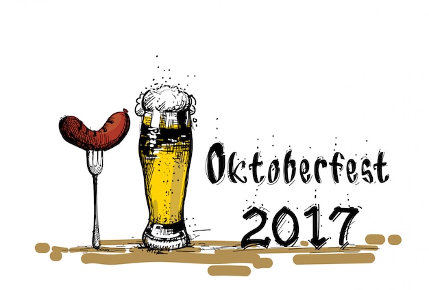 Copo de cerveja com esboço de salsicha festival oktoberfest