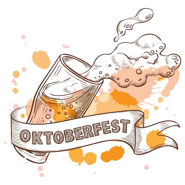 Copo de cerveja com salpicos de espuma para oktoberfest