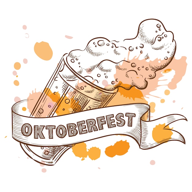 Copo de cerveja com salpicos de espuma para oktoberfest