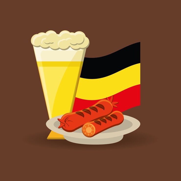Vetor copo de cerveja e prato com salsichas