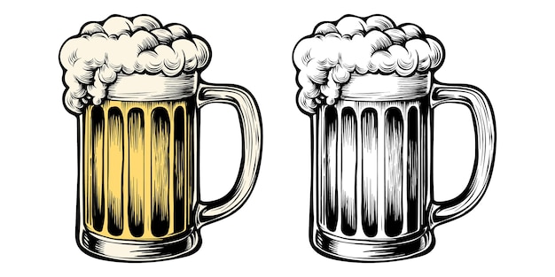 Copo de cerveja isolado em fundo branco esboço desenhado à mão ilustração gravada vintage vetorial