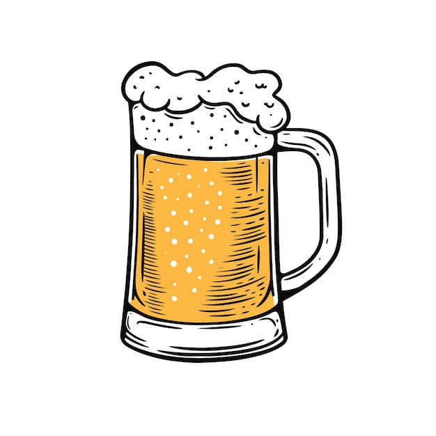 Copo de cerveja mão desenhada ilustração de arte vetorial estilo cartoon colorido.