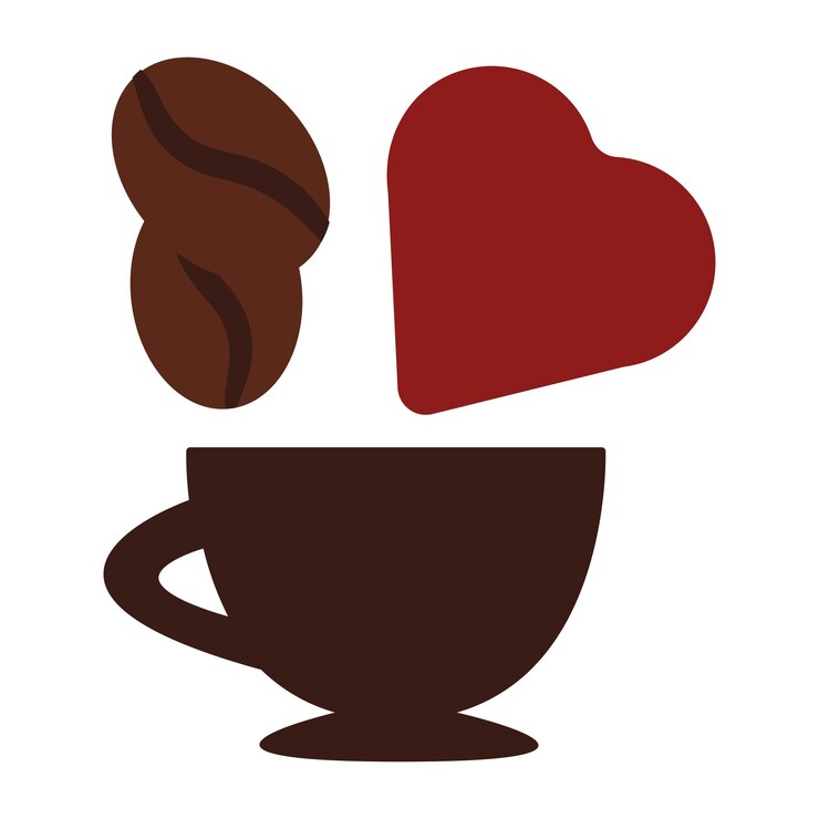 Vetor copo de grãos de café e um símbolo de coração