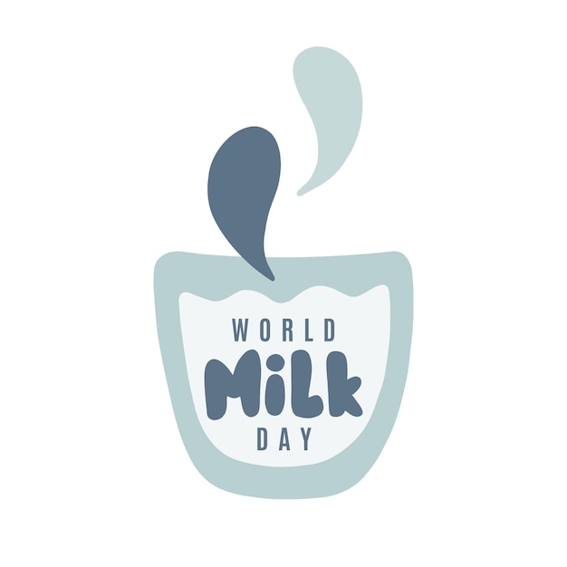 Vetor copo de leite desenhado à mão com gotas e inscrição world milk day vector ilustração stock