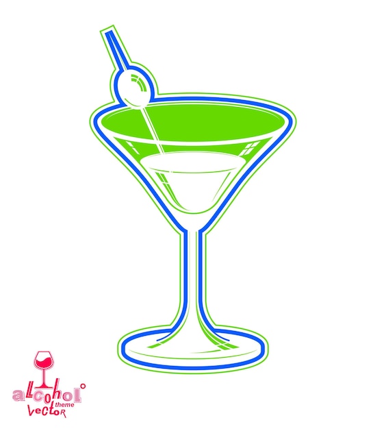 Vetor copo de martini 3d realista com baga verde-oliva, ilustração do tema da bebida. objeto de salão artístico estilizado, relaxamento e celebração – festa.