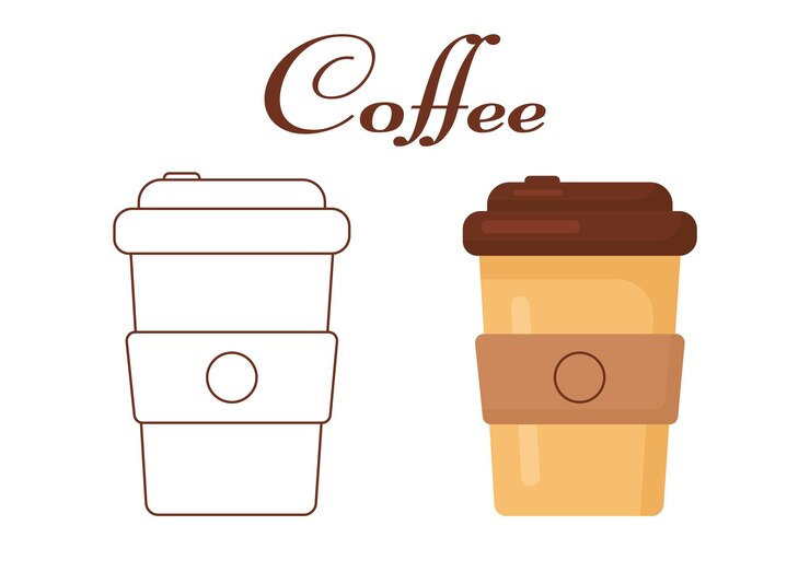 Vetor copo de plástico com café quente - livro para colorir infantil. guia educacional para crianças. vetor