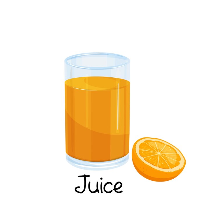 Vetor copo de suco de laranja e uma fatia de laranja, ícone de bebida com frutas.