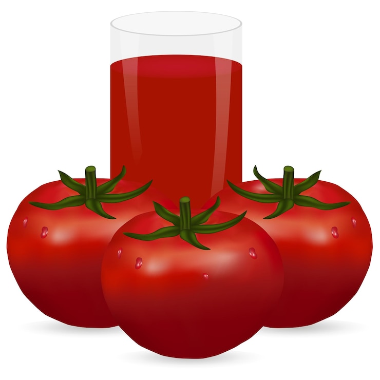 Vetor copo de suco de tomate e tomate