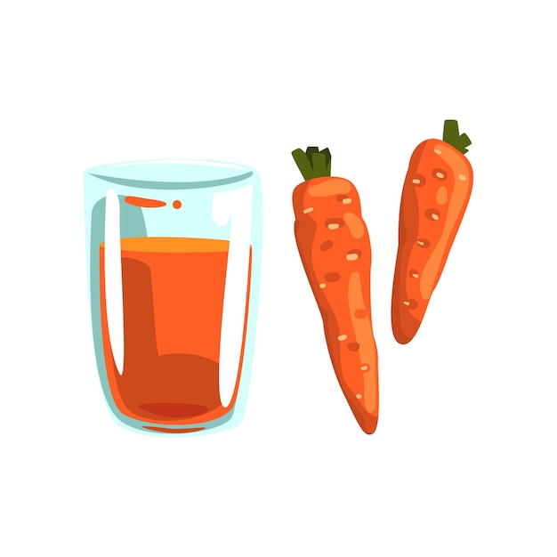 Copo de suco vegetal de cenoura de vegetariano natural bebida saudável comida orgânica vector ilustração sobre um fundo branco