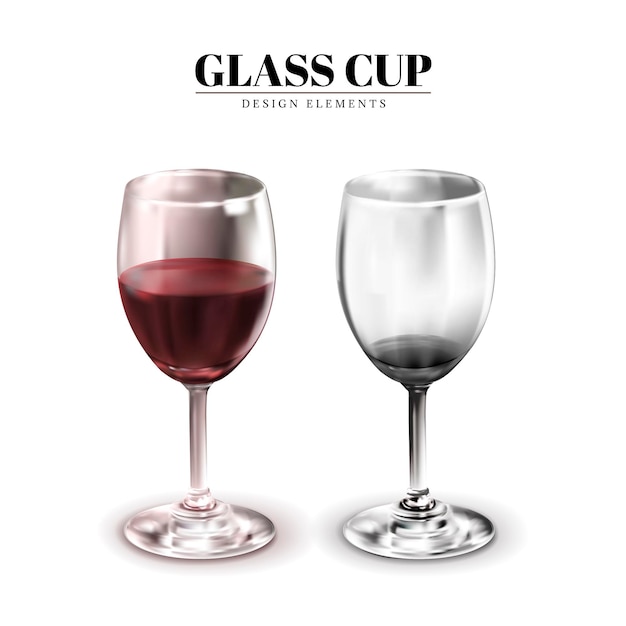 Vetor copo de vidro, um contém vinho e o outro não