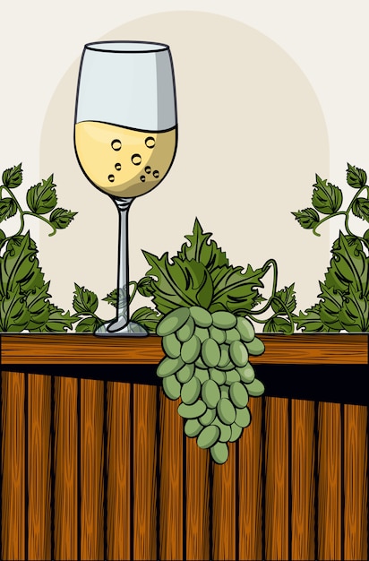 Copo de vinho bebida com uvas frutas vector design ilustração