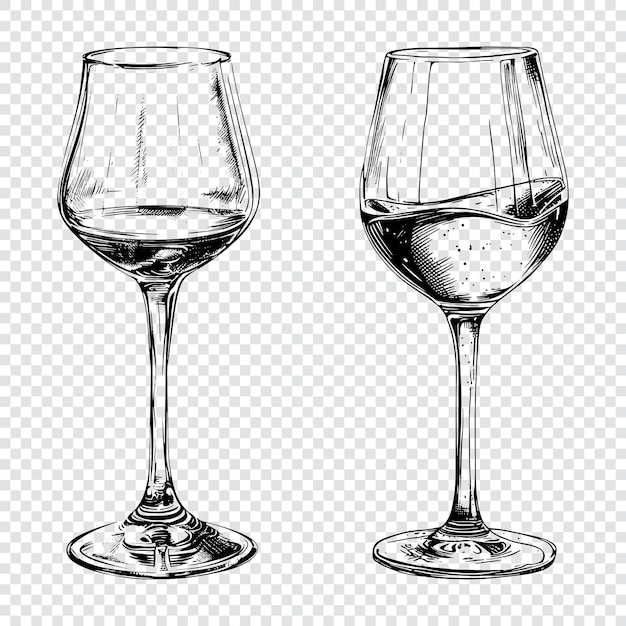 Vetor copo de vinho ilustrações vetoriais de estilo gravura desenhadas à mão