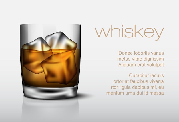 Vetor copo de whisky com gelo.