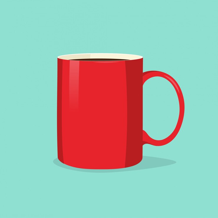 Vetor copo vermelho ou caneca de café ou chá isolado sobre o fundo azul