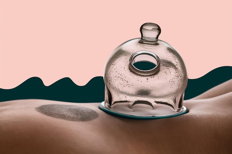 Vetor copos cheios de sangue durante a terapia de copos de hijama
