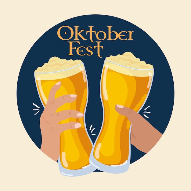 Copos de cerveja com espuma cartaz do Oktoberfest Ilustração vetorial