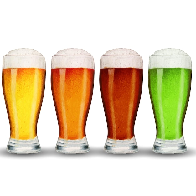 Copos de cerveja realistas desenhados à mão em aquarela