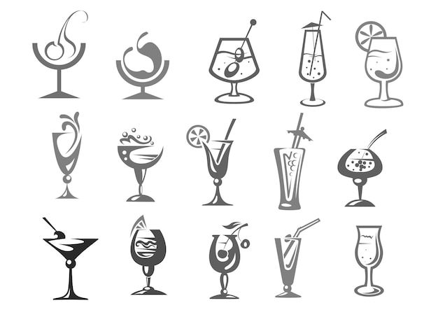 Vetor copos de coquetéis vetor ícones de bar de bebidas alcoólicas