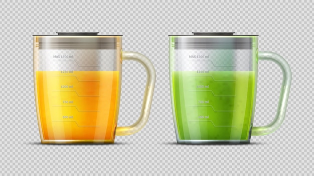 Vetor copos de medição realistas com suco