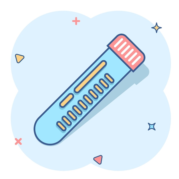 Copos de química assinam ícone em estilo cômico ilustração de desenho vetorial de tubo de ensaio de balão em fundo branco isolado efeito de respingo de conceito de negócio de alquimia