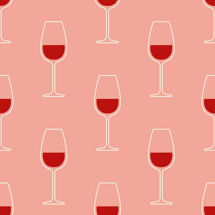 Vetor copos de vinho padrão sem costura ícones brancos e vermelhos em fundo rosa suave