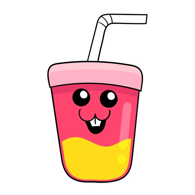 Vetor copos frescos e deliciosos rabiscam imagem de ícone kawaii