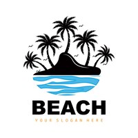 Vetor coqueiro e logotipo da praia oceano natureza paisagem design ícone da praia vetor de planta