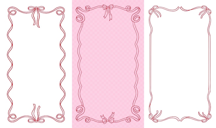 Vetor coquete elegante conjunto de quadros verticais decorativos com um desenho de arco de fita com mão fluindo